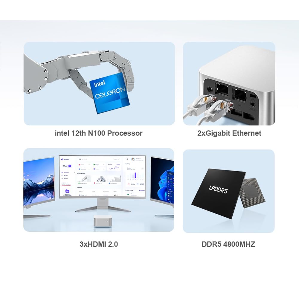 SZBOX Mini PC Intel N100 16GB DDR5 No SSD Windows 11 Ready 4K HDMI USB3.1 LAN WiFi BT Ultra Compact Size 8.7x8.7x4cm 203.7g Office Home