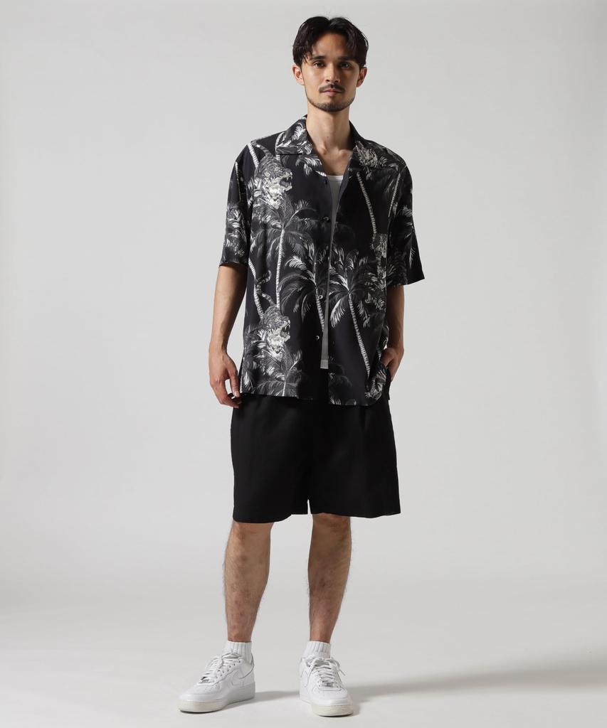 AVIREX ALOHA SHIRT TIGER & PALM TREE Men's M 010 Black 783-5123006