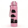 1PC Black Cat Face Repeat Pattern 750ml Color Plastic Sports Water Bottle Leakproof Flip Straw Lid Suitable for Sports Office Home Use