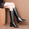 Soft Leather Shoes, High Boots, Mid-heeled, Pointed, Thick-heeled Mid-heeled Boots, Women's Shoes