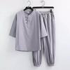 Trendy Brand Hemp Suit Men's Summer Thin Sports Casual Sitting Zen Meditation Clothes Cotton Linen Style Robe