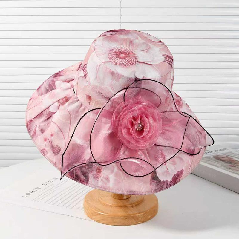 New sun hat children summer middle-aged and elderly elegant flower sunscreen hat mother bucket hat