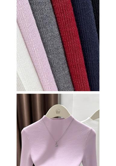 Women's Navy Blue Mid-Sleeve Sweater - Elegant High-End Knit Top with Stand Collar