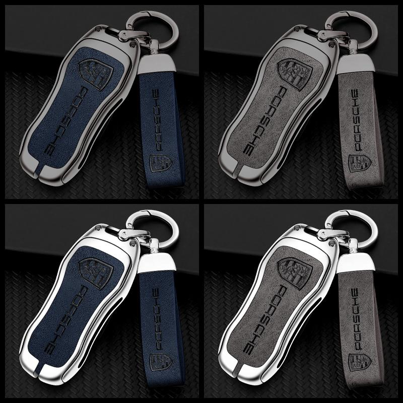 Kryt klíče od auta ze slitiny zinku a kůže, pouzdro na klíčenku pro Porsche 958 Macan 911 Panamera 996 991 Boxster 987 997 2019 2020 Příslušenství