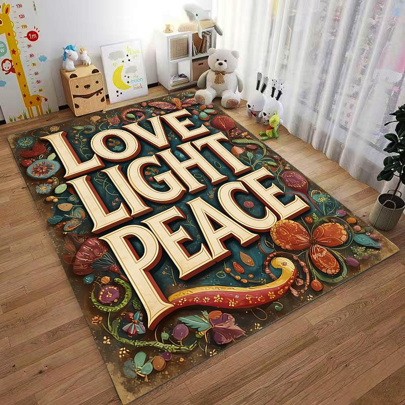 "Love Light Peace Carpet, Colorful Floral Design, Cozy Home Decor" Suitable for Use As an Anti-slip for Living Room Bedroom Sofas