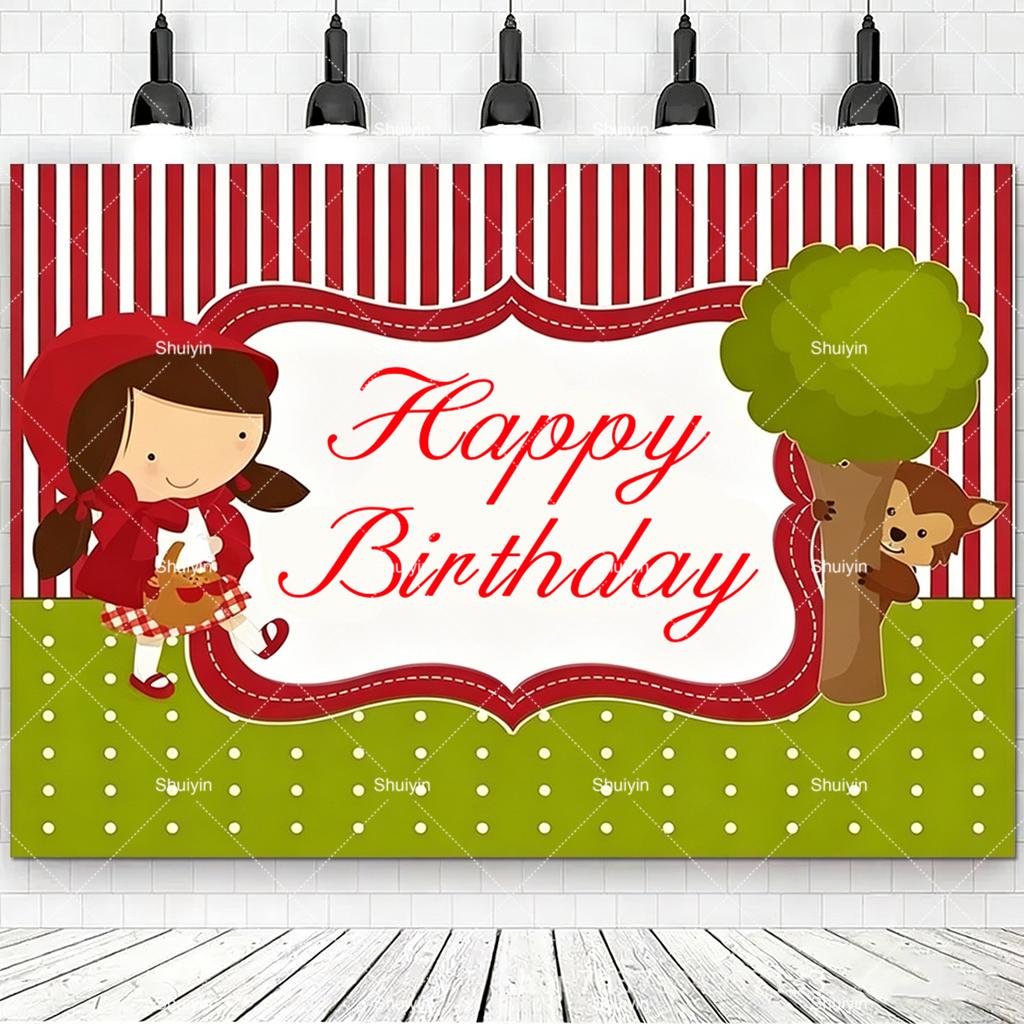Cartoon Little Red Riding Hood Backdrop Girl Birthday Decorations Party Supplies Baby Shower Banner Photo Shoot Props Kids Gifts