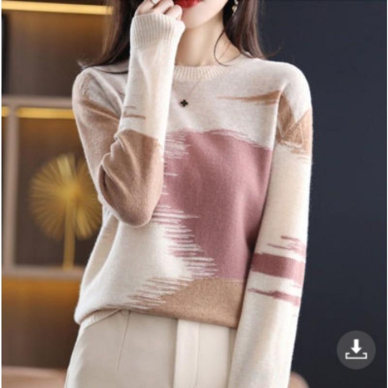 

DAFIFY Женские модные повседневные осенне-зимние свитера с принтом в стиле колор-блок, с длинным рукавом и круглым вырезом One size