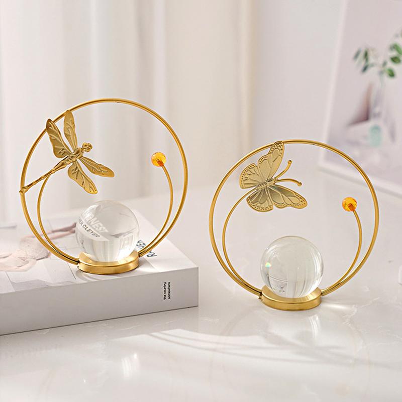 Crystal Ball Iron Art Ornament Butterfly Metal Figurine Bookshelf Desktop Decoration Living Room Fireplace Cabinet Home Decor