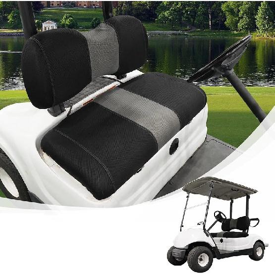 Golf Cart Front Seat Covers Fit EZGO TXT 1994-2013, Washable Breathable Air Mesh Cloth Adjustable Seat Cover for Golf Cart, Black and Gray