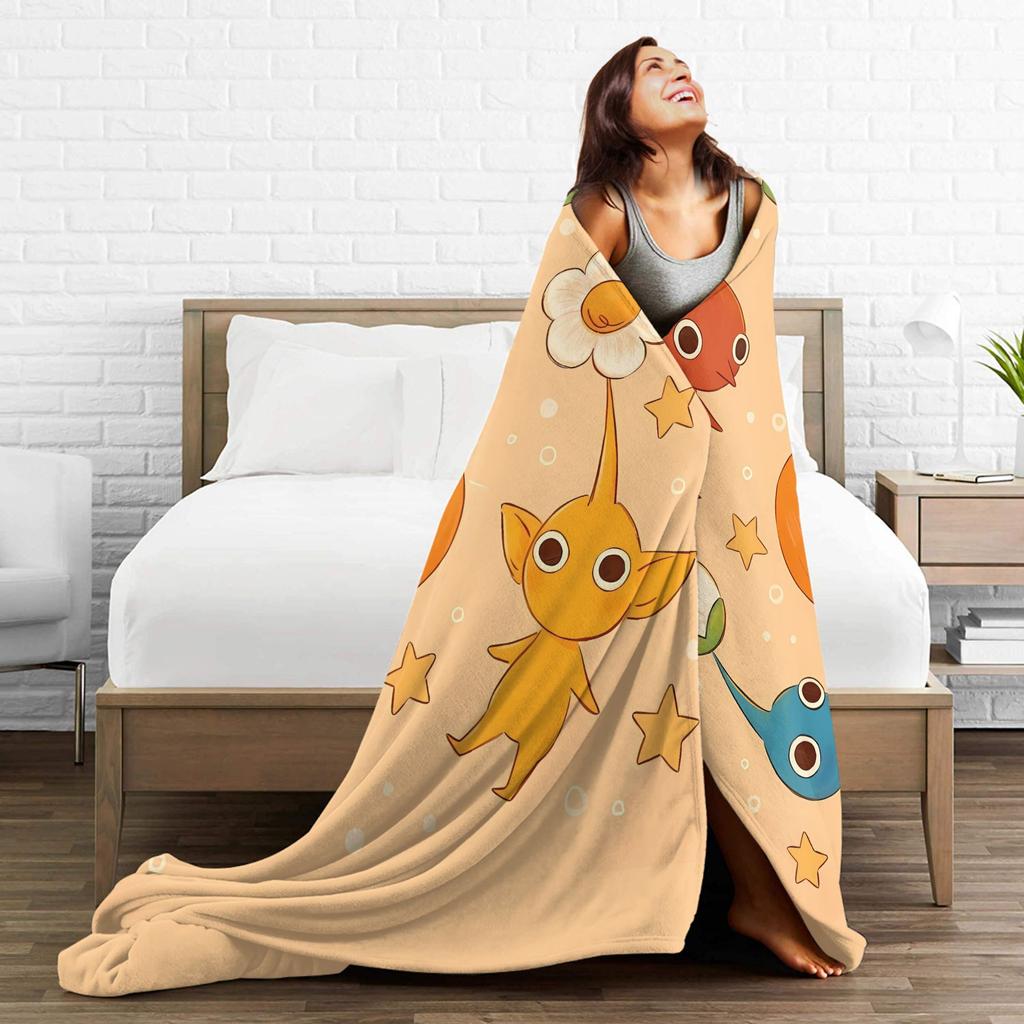 Little Pikmin Plush Blanket Students Game Flannel Throw Blanket For Couch Chair Sofa Bed Soft Warm Custom Quality Bedspread Gift