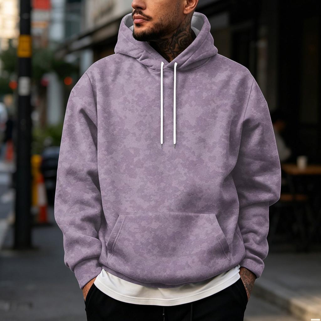 Men's Vintage Print Hoodie with Single Pocket Casual Pullover