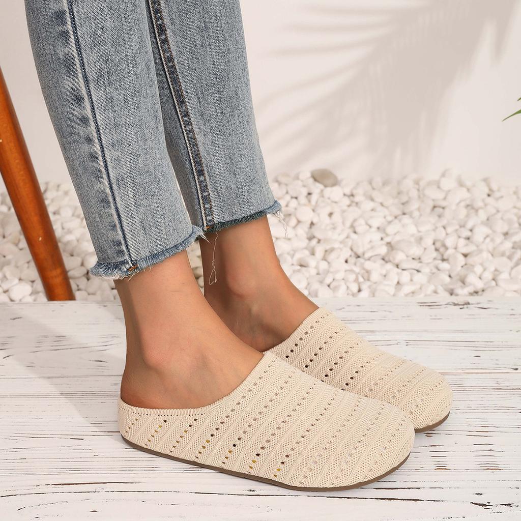 Retro niche woven bag head half slippers women's outer wear summer lazy one pedal comfortable soft sole square head muller shoes