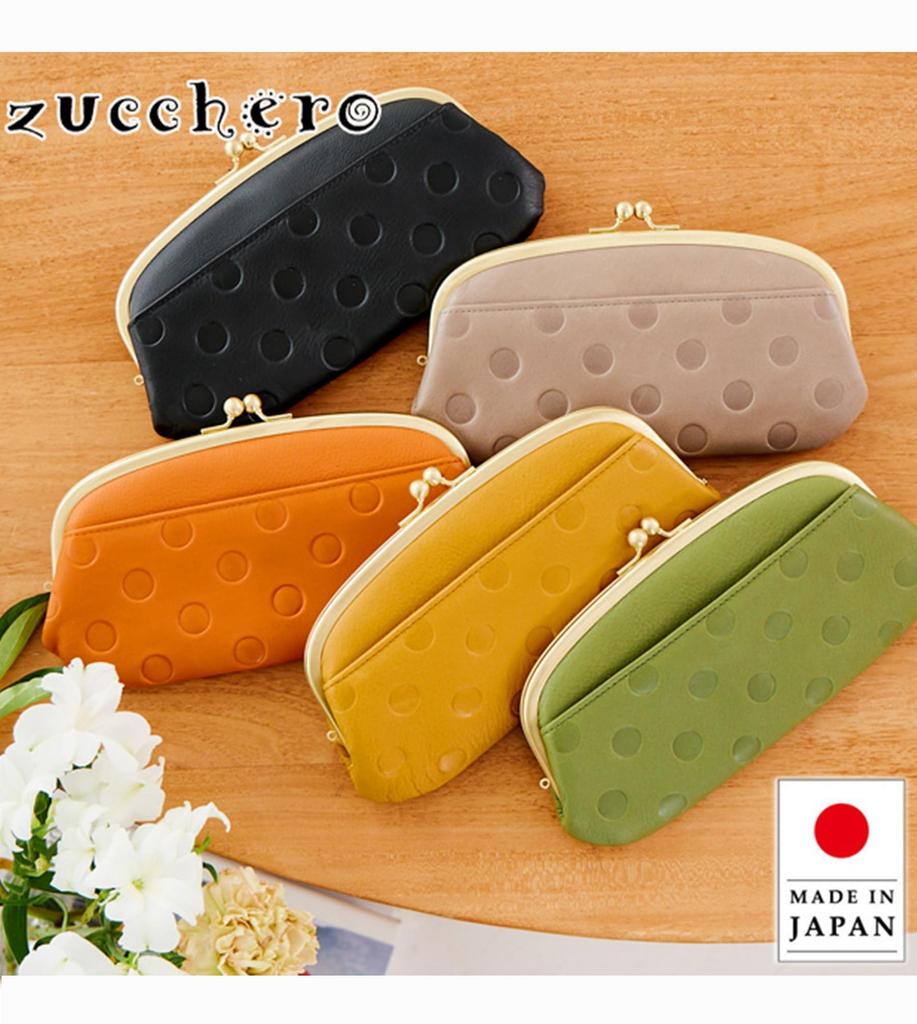 ZUCCHERO Dlouhá peněženka s přezkou Pravá Velká Tenká Puntíkovaná Vyrobeno v Japonsku Dámské Zapínání, Kůže, Kapacita, Rozšiřitelný bok, Vzor, Černá,