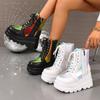 Women Boots 2026 Autumn Thick Soled Height Increasing Fashion Outdoor Short BootsZipper Anti Slip Color Blocked Punk Ankle Boots