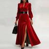 Women's Casual Fashion Velvet Dress Long Sleeve V-Neck Color for Daily Wear