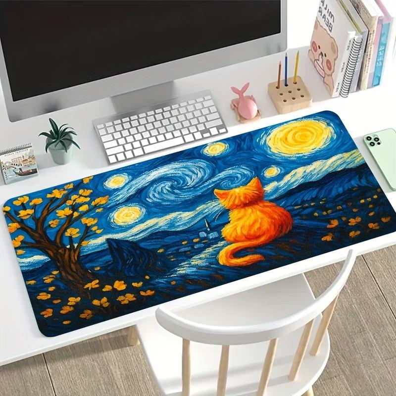 Van Gogh Style Starry Sky Mount Fuji Sakura Desk Mat Xxl NonSlip Rubber Gaming Mousepad Art Landscape Keyboard Pad