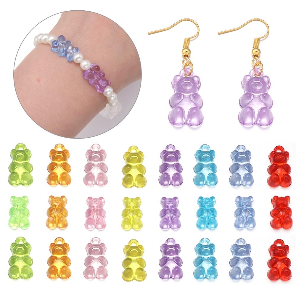 50pcs Colorful Bear Acrylic Beads Cute Transparent Gummy Bear Series Bead For Jewelry Making DIY Bracelet Earring Christmas Gift
