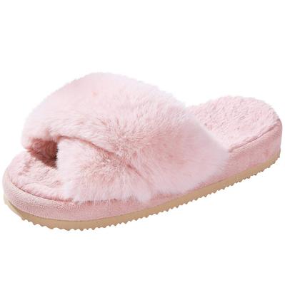 Modne Comwarm Kapcie Fuzzy z Krzyżowymi Paskami Damskie Modne Puszyste Kapcie Domowe z Odkrytymi Palcami Zimowe Przytulne Pluszowe Klapki do Sypialni Wewnętrzne Zewnętrzne