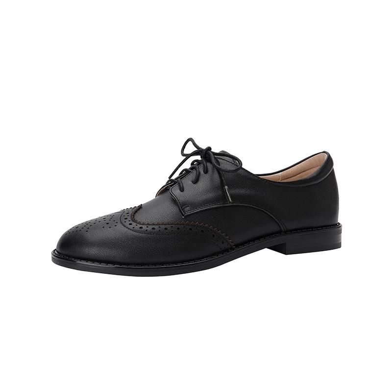 Fashion New Spring 2024 Genuine Leather Loafers Oxford Low Heel Women Shoes Retro Round Toe Pumps Block Leather Shoes Retro Ladies Shoes