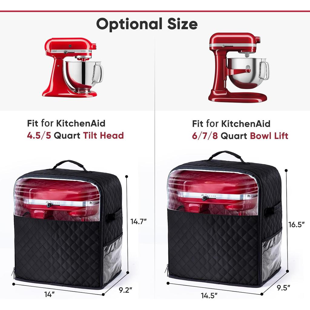 Kitchen Dust Cover Waterproof Stand Mixer Cover with Appliance Sliders Base and Storage Pockets Fit 4.5-8 Quart KitchenAid Mixer