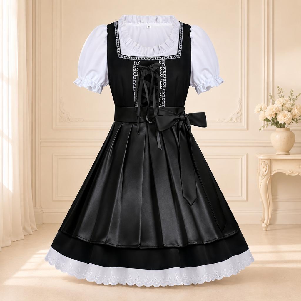 Women's Short Sleeve Tie Front Dress for Costume Party and Casual Wear