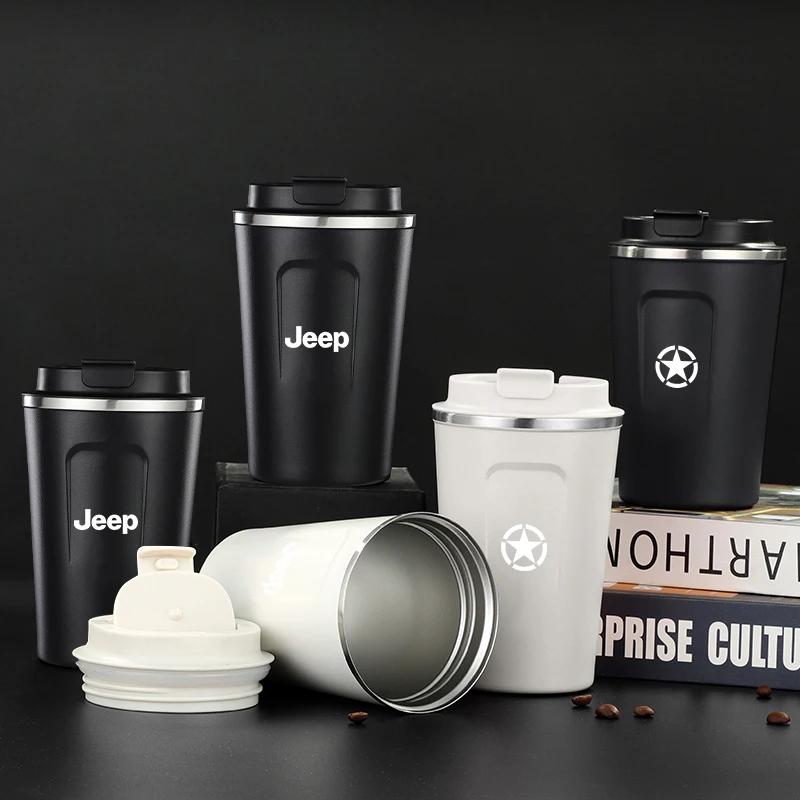 For Jeep 380ML Portable Car Coffee Cup Laser Auto Logo Insulated Mug For Jeep Wrangler Rubicon Renegade Compass Grand Cheroke