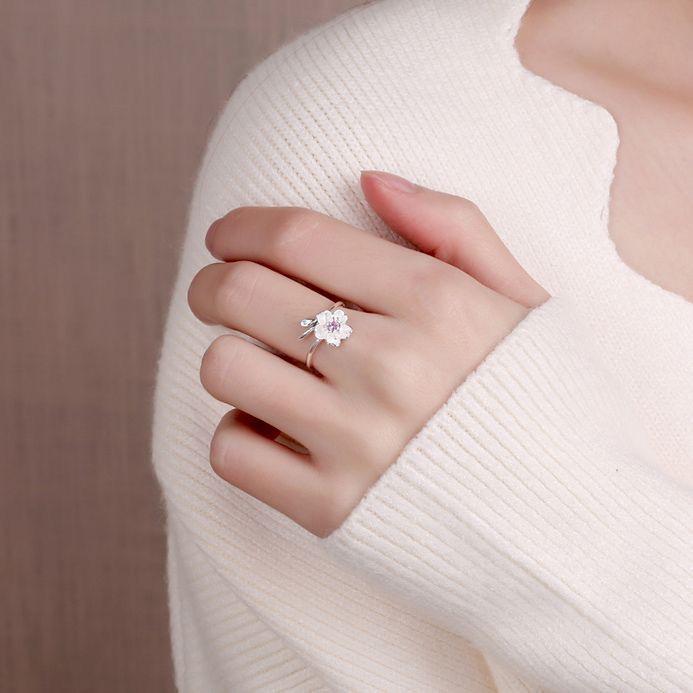 Pink Cherry Blossom Diamond Ring: Artistic, Luxurious, Adjustable, and Fashionable