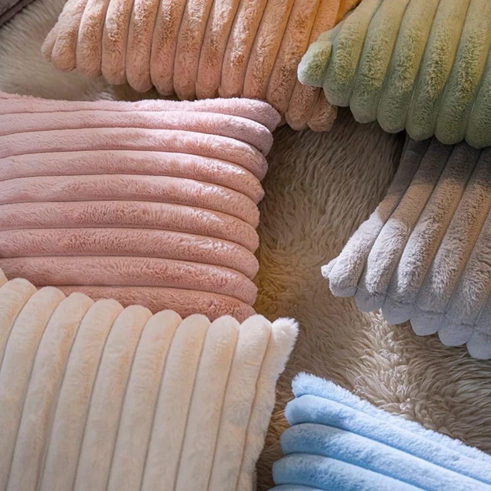 Decorative Cushion Cover Skin Friendly Fluffy Striped Cushion Cover Living Room