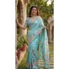 Soft Chinon Silk Saree Floral Digital Print with Beautiful Handwork and Hand Work with Cut-work  Border