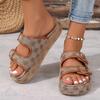Retro Flower Embroirdery Platform Slippers for Women 2025 Summer Double Buckle Thick Sole Sandals Woman Anti Slip Beach Slides