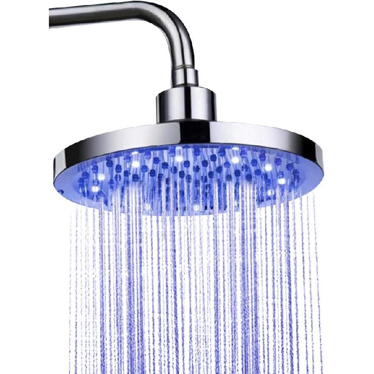 Rain Shower Head, 8" inch Round LED Shower with 3 Color Temperature Controlled Lights Changing automatically Water Rainfall High-Pressure Bathroom