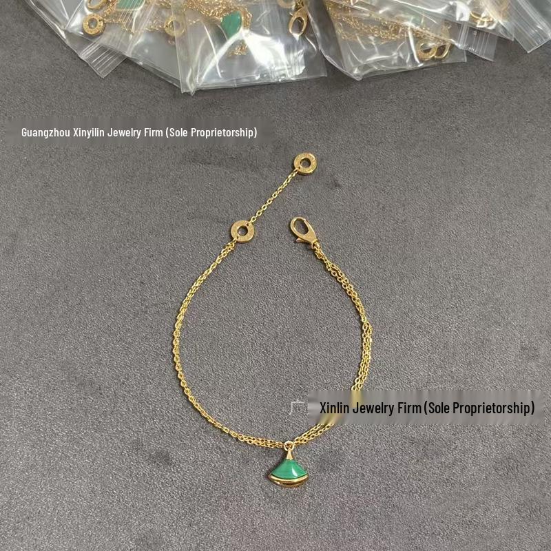 18K Rose Gold-Plated Agate & Mother-of-Pearl Double Chain Fan Bracelet for Women Rose Gold