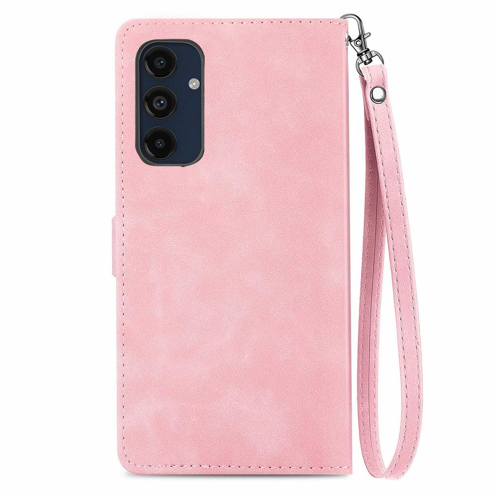 For Samsung Galaxy A16 5G/A16 4G Zipper Wallet Case with Strap Flower Imprint PU Leather Phone Cover