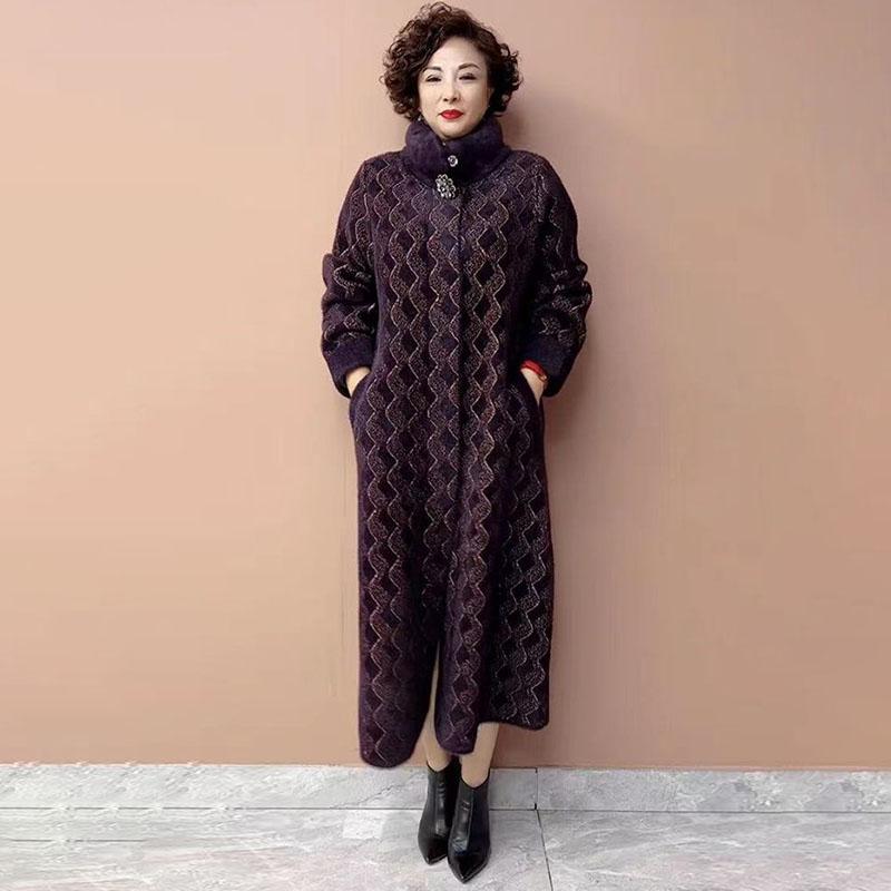 Winter Women's Long Mink Fur Coat  Stand Collar Thick Warm Mink Fur Overcoat Plus Size Fur Coat