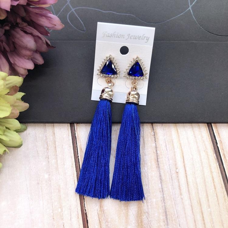 Retro flower gemstone with diamond fringed stud earrings long celebrity temperament earrings women's versatile earrings