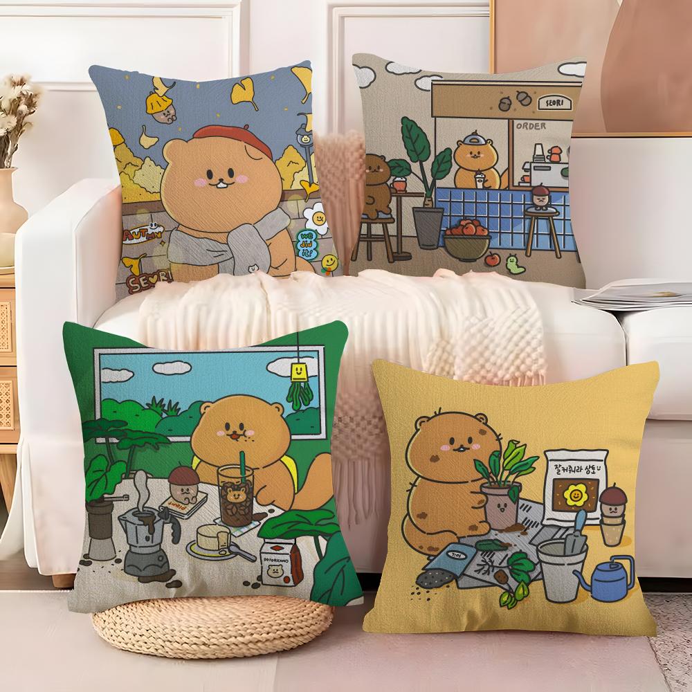 Cute Bear Cushion Cover Soft Plush Fabric DoubleSided Printed Sofa Cushion Cover for All Seasons Home Decor Gift