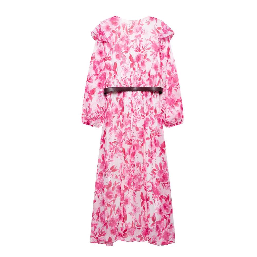 Spring/Summer 2025 Women's Floral V-Neck Dress - Slim Fit, Belted Waist