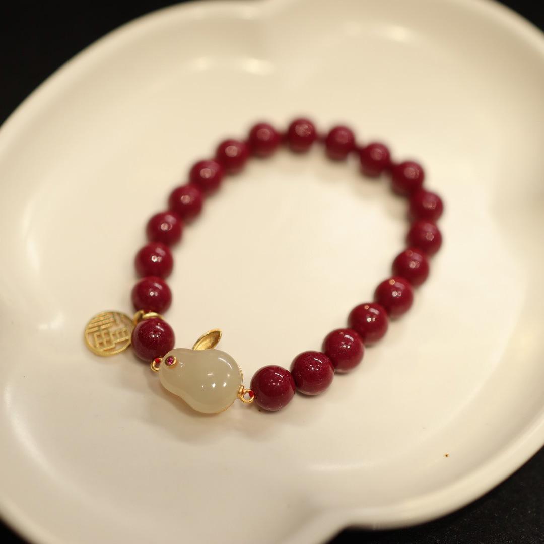 

Подарок на год кролика, браслет из натурального материала, женский браслет с кроликом