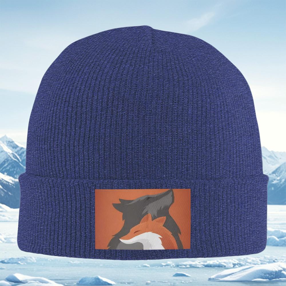 Fox shadowanimalsorange background Men Women Unisex Knitted Hat Beanie Pullover Cap Winter Thermal Warm Christmas Outdoor Cyc