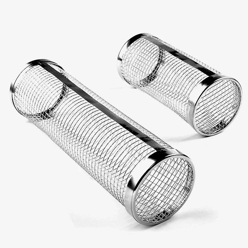 Stainless Steel Cylinder Barbecue Rolling Grilling Basket Rack Cooking Grill Grate Outdoor Round BBQ Grid Travel Camping Picnic