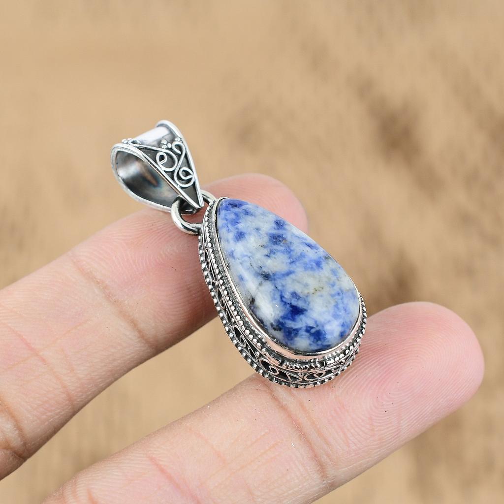 Womens Day Deal Pear Sodalite Gemstone Vintage Wife Pendant 925 Sterling Silver
