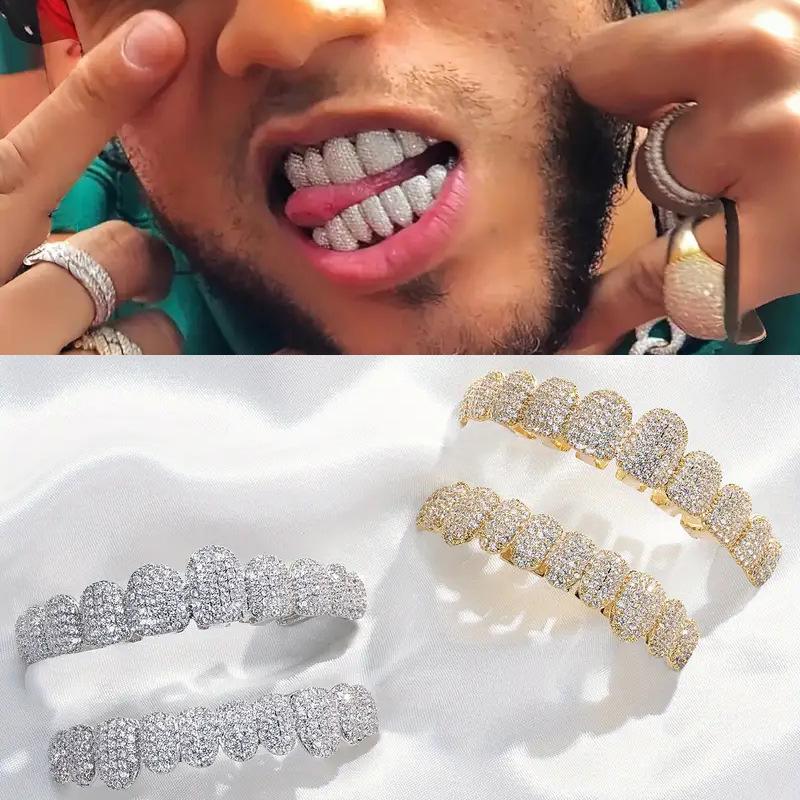 Hot Selling Halloween Hip Hop Grillz: Real Gold Plated Copper, Punk Zircon Paved, Big Gold Tooth Jewelry.