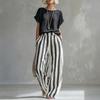 Summer 2 Piece Sets for Women Short Sleeve Crew Neck Top And Wide Leg Pants Sets Casual Striped Loungewear Outfits