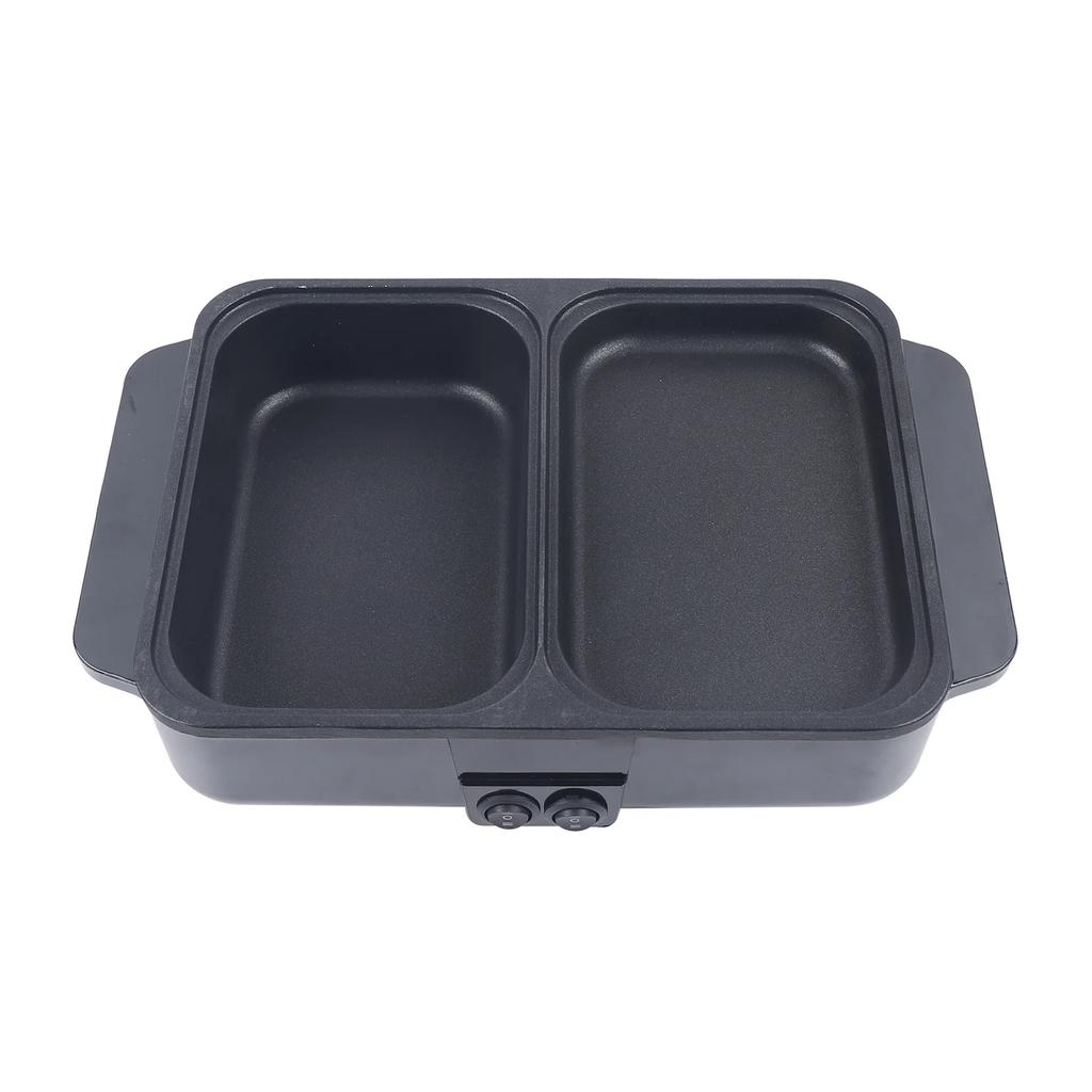 Hot Pot Electric Grill 2 In 1 Indoor Non-Stick Electric Pot & Griddle For Bbq,Steaks,Independent Dual Temperature Control 1200W