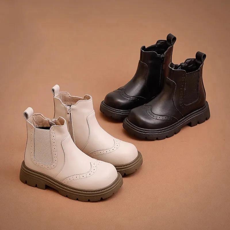 2024 Children Short Boots for Girls Autumn Winter New Fashion French Style Soft Bottom Anti-slippery Versatile Chic Leather Shoe