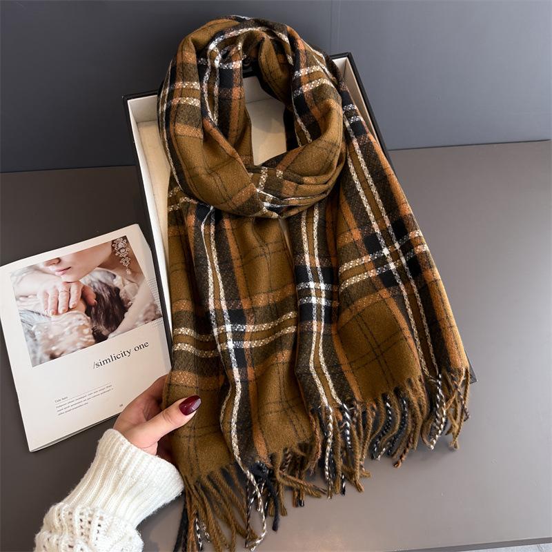 Elegants Classics Plaid Designer Winter Warm Scarf Women Luxury Neckerchief Cashmere Shawl Blanket Wrap Pashmina Tassel Lady