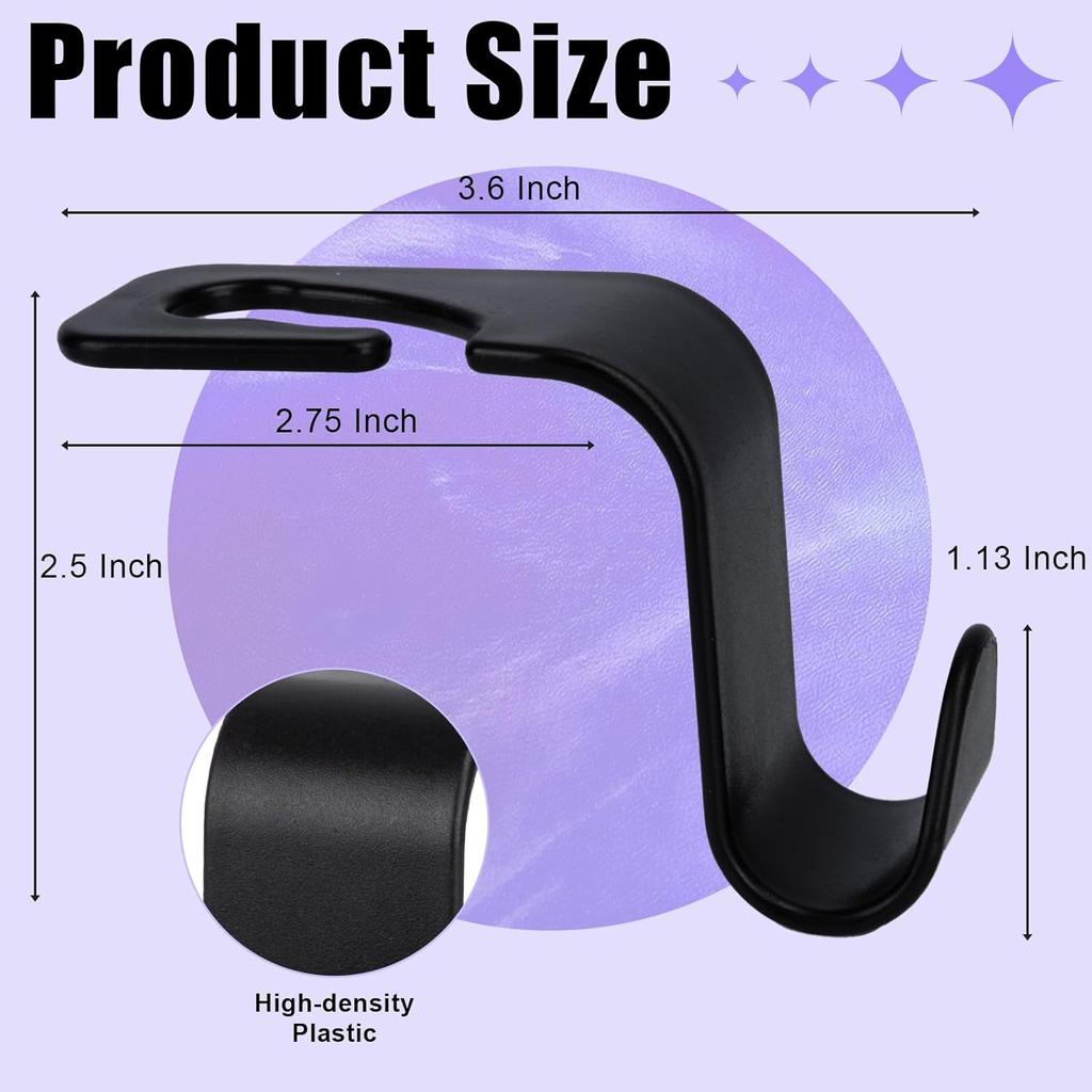 6 Pack Car Seat Headrest Hooks, Back Seat Purse Hanger Holder Hook, Universal Storage Organizer For Handbag Grocery Bags Coats, Car Accessories For