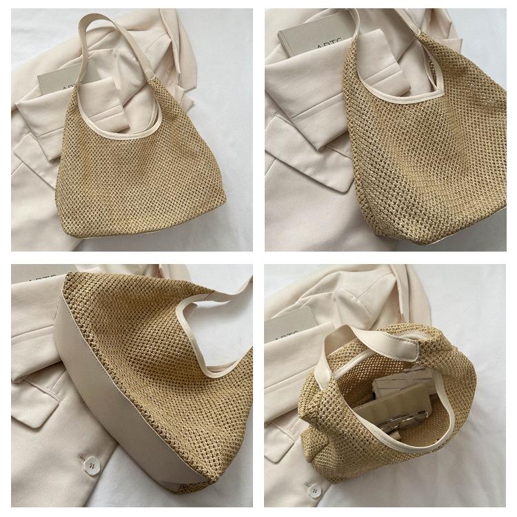 Retro Woven Tote Bags for Women Grass Woven Tote Bag Armpit Bags Large Capacity Single Shoulder Bag Beach Bag Handbags