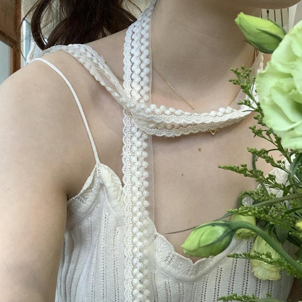 

French Style Lace Narrow Neckerchief Embroidery Y2k Long Shawl Sweet Mesh Thin Scarf Wedding белый