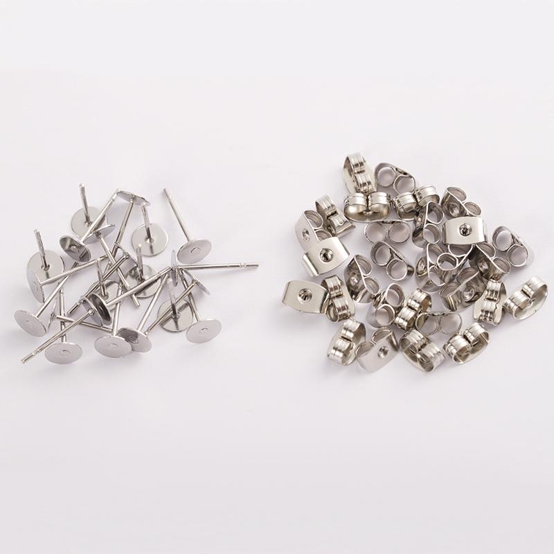 100pcs Gold Color 316L Stainless Steel Earring Studs DIY Ear Blank Post Pins 3-12mm Flat Round Tray Base Ear Jewelry Making DIY